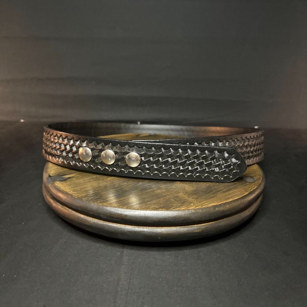 Dutyman Duty Belt Size 30" Nickel Snap Belt 1921 Leather Basketweave Black 1.5"